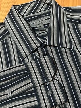 Johnston & Murphy Navy & Gray Striped Long Sleeve Dress Shirt Size M